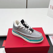 VALENTINO 25S RUNBOOT SNEAKERS IN GREY MIX TEAL BLUE LAMBSKIN