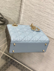 MEDIUM LADY BAG 20 IN BABY BLUE QUILTED MACROCANNAGE CALFSKIN GREY STRAP