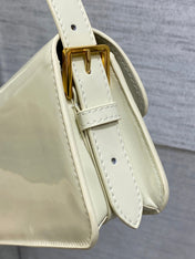 FLAP BAG 18 IN WHITE PATENT CALFSKIN