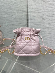 MONTAIGNE MINI 18 BUCKET BAG WITH DRAWSTRING IN BABY PINK LAMBSKIN