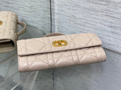 MISS CARO TOP HANDLE POUCH 24 IN BISQUE BEIGE MACROCANNAGE LAMBSKIN