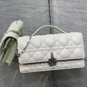 DIOR 25S DIOR TALK PHONE POUCH 21 IN WHITE CANNAGE LAMBSKIN SILVER HARDWARE