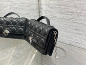 DIOR 25S DIOR TALK PHONE POUCH 21 IN BLACK CANNAGE LAMBSKIN SILVER HARDWARE