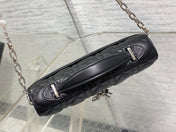 DIOR 25S DIOR TALK PHONE POUCH 21 IN BLACK CANNAGE LAMBSKIN SILVER HARDWARE