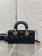DIOR 25S SMALL LADY D‑JOY BAG 22 IN BLACK CALFSKIN GOLD HARDWRE