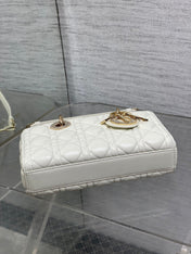 DIOR 25S SMALL LADY D‑JOY BAG 22 IN IVORY CALFSKIN GOLD HARDWARE