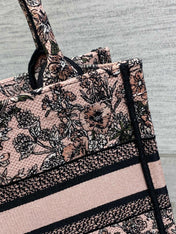 DIOR 25S LUCKY SMALL DIOR BOOK TOTE 26 IN PINK MULTICOLOR DIOR FLOWERS CALENDAR ALLOVER EMBROIDERY