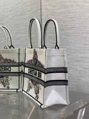 DIOR 25S LUCKY MEDIUM DIOR BOOK TOTE 36 IN WHITE MULTICOLOR DIOR STAR EMBROIDERY