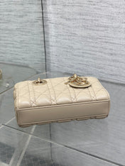 DIOR 25S MICRO LADY D-JOY 19 IN POWDER BEIGE CALFSKIN GOLD HARDWARE