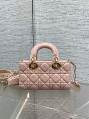 DIOR 25S MICRO LADY D-JOY 19 IN BABY PINK CALFSKIN GOLD HARDWRE