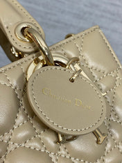 DIOR 25S SMALL LADY D‑JOY BAG 19 IN DARK BEIGE CANNAGE CALFSKIN GOLD HARDWARE