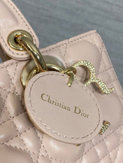 DIOR 25S SMALL LADY D‑JOY BAG 22 IN BABY PINK CALFSKIN GOLD HARDWRE