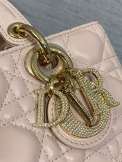 DIOR 25S SMALL LADY D‑JOY BAG 22 IN BABY PINK CALFSKIN GOLD HARDWRE