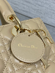 DIOR 25S MEDIUM LADY BAG 24 IN POWDER BEIGE CALFSKIN GOLD HARDWRE