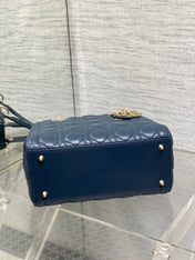 DIOR 25S MEDIUM LADY BAG 24 IN DEEP OCEAN BLUE CALFSKIN GOLD HARDWARE