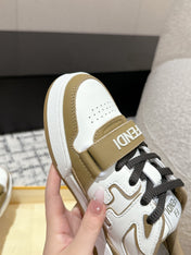 FENDI MATCH LOW-TOPS IN DARK TAN MIX WHITE CALFSKIN