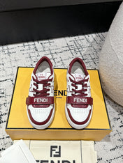 FENDI MATCH LOW-TOPS IN BURGUNDY RED MIX WHITE CALFSKIN