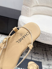 CHANEL 26S THONG SANDALS IN BEIGE CALFSKIN WITH GOLD HARDWARE