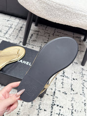 CHANEL 26S THONG SANDALS IN GOLD CALFSKIN WITH GOLD HARDWARE