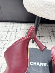CHANEL 26S SQUARE-TOE HEELED MULES 95 MM IN RED MIX WHITE LAMBSKIN