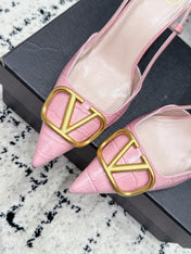 VALENTINO 26S SLINGBACKS 80 MM IN LIGHT PINK CROC EMBOSSED CALFSKIN