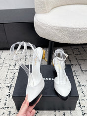 CHANEL 26S HEELED SLINGBACKS 75 MM IN WHITE LAMBSKIN