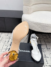 CHANEL 26S HEELED SLINGBACKS 75 MM IN WHITE LAMBSKIN