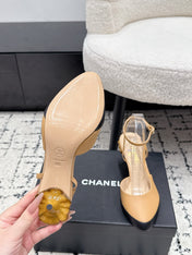 CHANEL 26S HEELED SLINGBACKS 75 MM IN BEIGE MIX BLACK LAMBSKIN