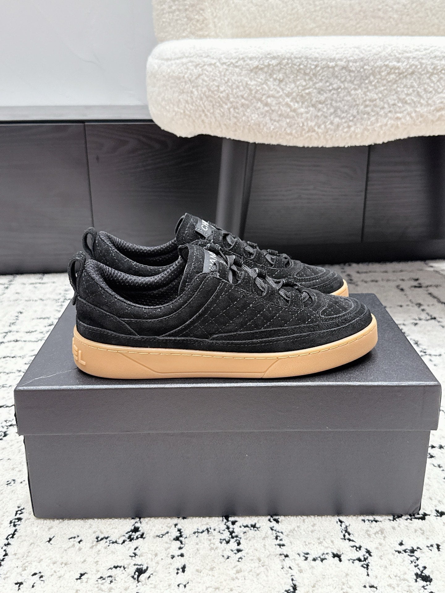 CHANEL 26S QUILTED SNEAKERS IN BLACK SUEDE