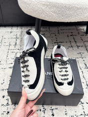 CHANEL 26S LACE-UP SNEAKERS IN WHITE SUEDE AND LAMBSKIN