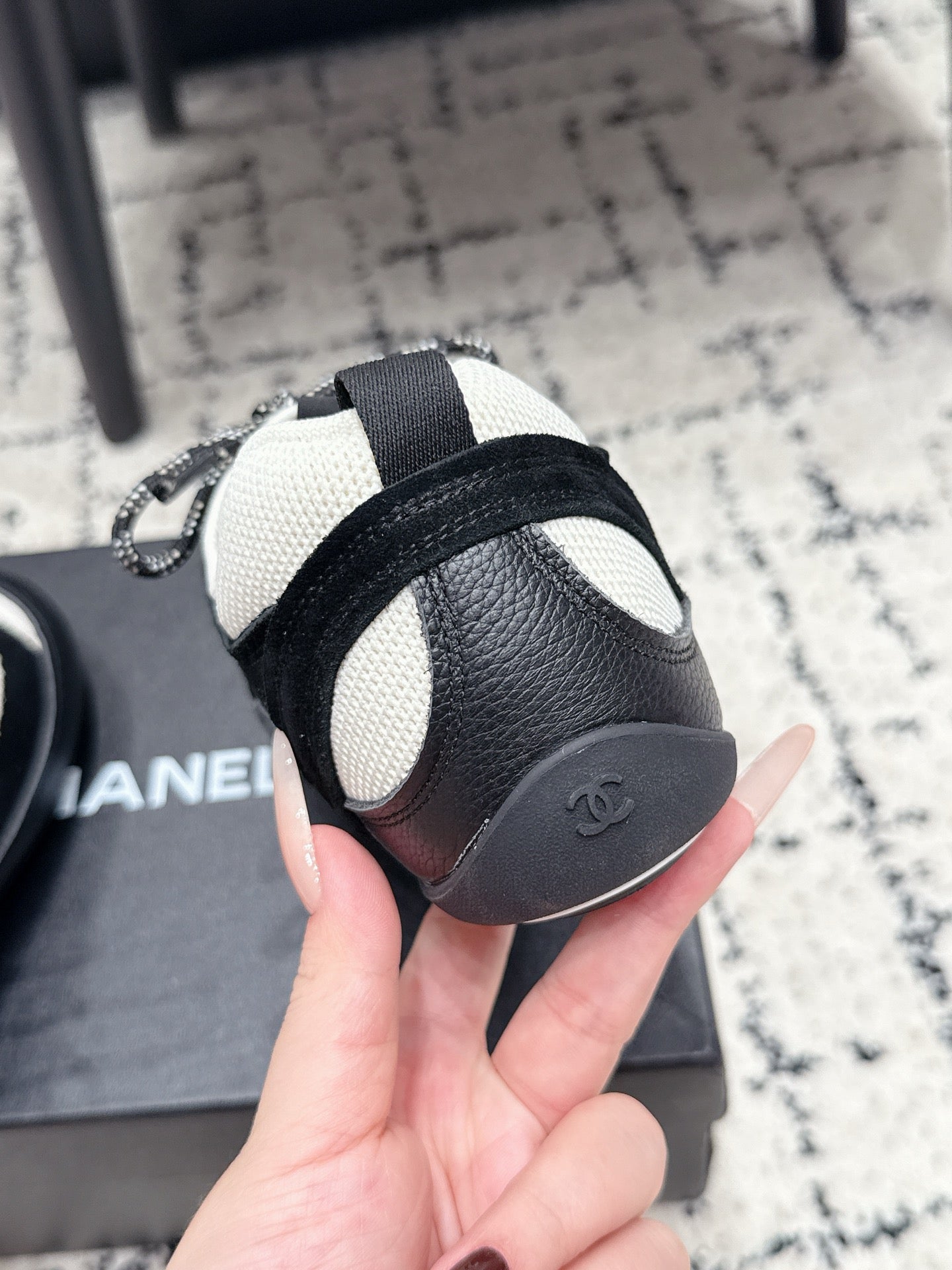 CHANEL 26S LACE-UP SNEAKERS IN WHITE MIX BLACK SUEDE AND LAMBSKIN