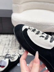 CHANEL 26S LACE-UP SNEAKERS IN WHITE AND BLACK SUEDE