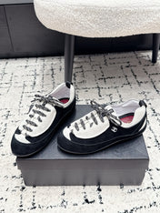 CHANEL 26S LACE-UP SNEAKERS IN WHITE AND BLACK SUEDE