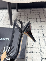 CHANEL 26S SLINGBACK SANDALS 75 MM IN BLACK PATENT CALFSKIN