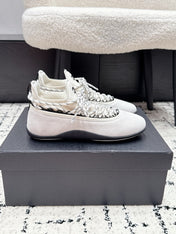 CHANEL 26S LACE-UP SNEAKERS IN WHITE SUEDE
