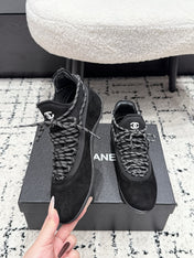 CHANEL 26S LACE-UP SNEAKERS IN BLACK SUEDE