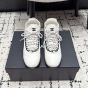 CHANEL 26S LACE-UP SNEAKERS IN WHITE FABRIC AND LAMBSKIN