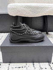 CHANEL 26S LACE-UP SNEAKERS IN BLACK FABRIC AND LAMBSKIN