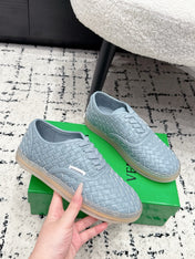 BOTTEGA VENETA 26S SNEAKERS IN LIGHT BLUE GREY WOVEN LAMBSKIN