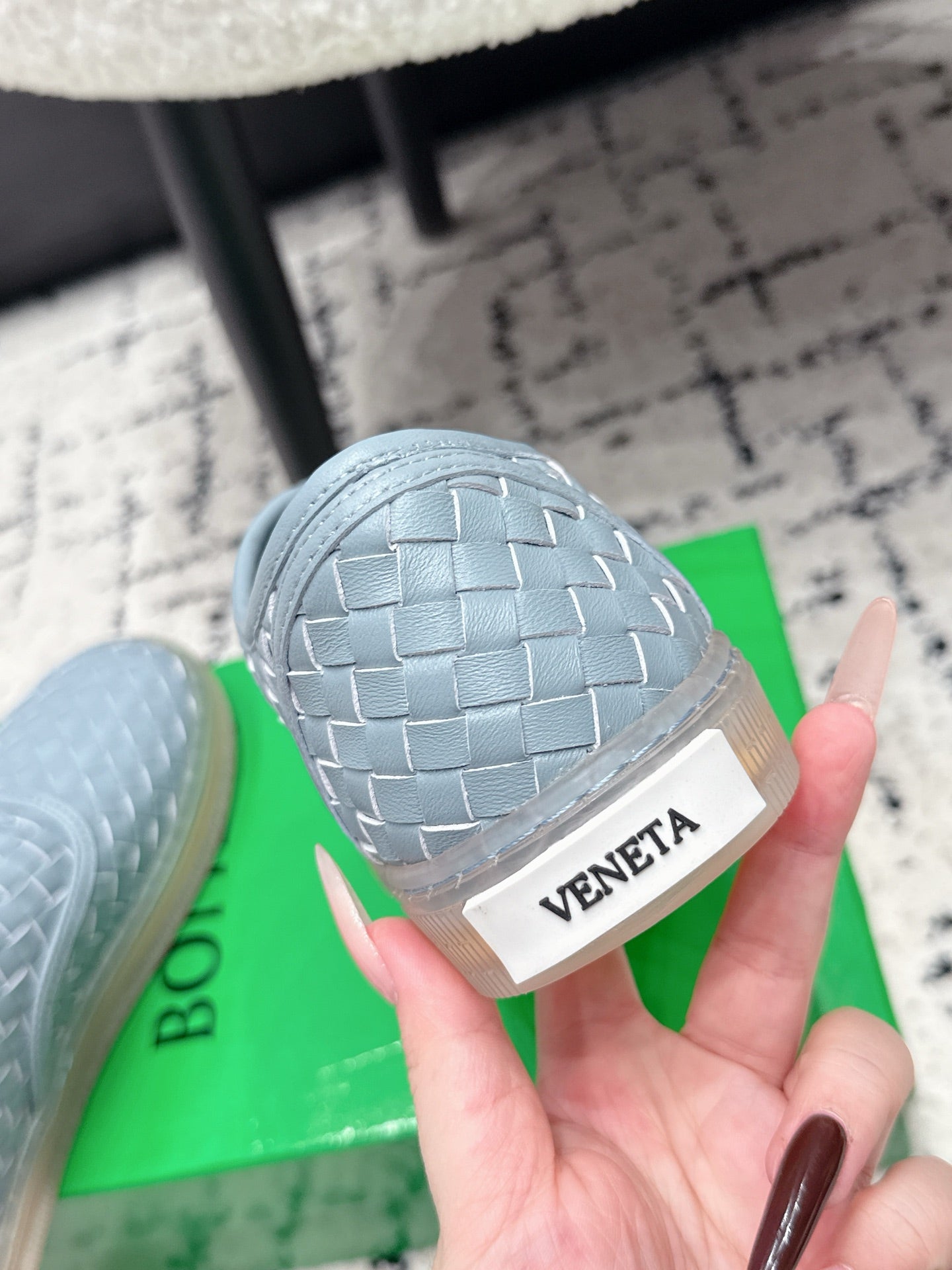 BOTTEGA VENETA 26S SNEAKERS IN LIGHT BLUE GREY WOVEN LAMBSKIN