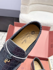 LP 26S SUMMER CHARMS WALK LOAFER IN BLUE GREY CROCODILE CALFSKIN GOLD HARDWARE