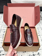 LP 26S SUMMER CHARMS WALK LOAFER IN DARK BROWN CROCODILE CALFSKIN GOLD HARDWARE