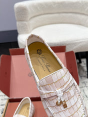 LP 26S SUMMER CHARMS WALK LOAFER IN WHITE CROCODILE CALFSKIN GOLD HARDWARE