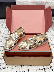 LP 26S SUMMER CHARMS WALK LOAFER IN WHITE BROWN CROCODILE CALFSKIN GOLD HARDWARE