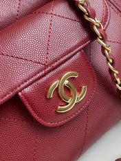 CHANEL 26S QUILTED SMALL SHOPPING TOTE 25 IN BURGUNDY RED CAVIAR CALFSKIN GOLD HARDWARE
