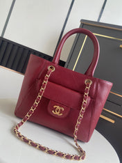 CHANEL 26S QUILTED SMALL SHOPPING TOTE 25 IN BURGUNDY RED CAVIAR CALFSKIN GOLD HARDWARE