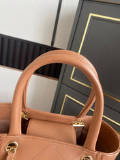 CHANEL 26S QUILTED SMALL SHOPPING TOTE 25 IN CARAMEL BROWN CAVIAR CALFSKIN GOLD HARDWARE