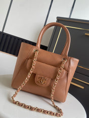 CHANEL 26S QUILTED SMALL SHOPPING TOTE 25 IN CARAMEL BROWN CAVIAR CALFSKIN GOLD HARDWARE