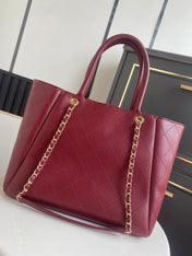 CHANEL 26S QUILTED LARGE SHOPPING TOTE 39 IN BURGUNDY RED CAVIAR CALFSKIN GOLD HARDWARE
