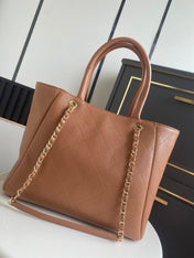 CHANEL 26S QUILTED LARGE SHOPPING TOTE 39 IN CARAMEL BROWN CAVIAR CALFSKIN GOLD HARDWARE